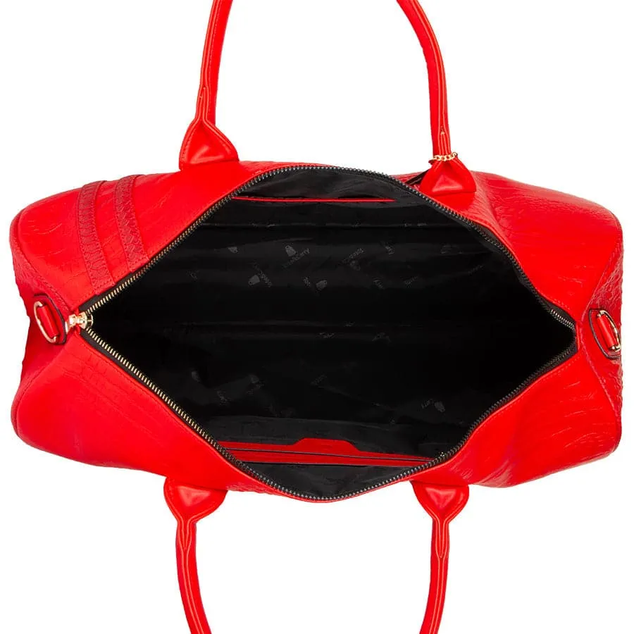 Red Apollo 2 Faux Crocodile Skin Duffle Bag