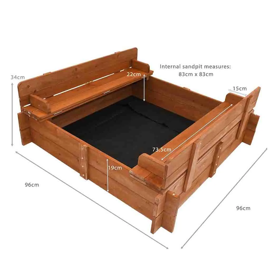 Square Wooden Sandpit with Folding Lid - 96cm