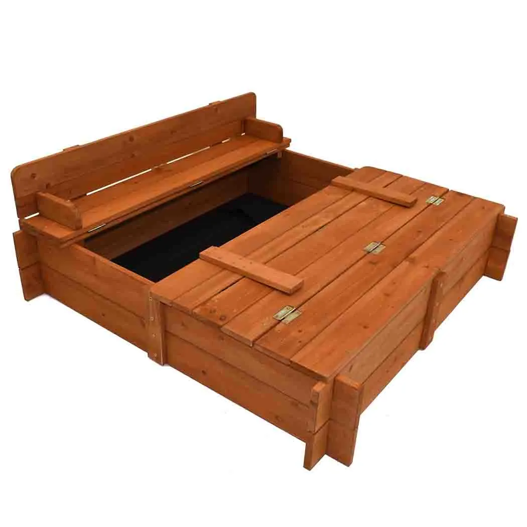 Square Wooden Sandpit with Folding Lid - 96cm