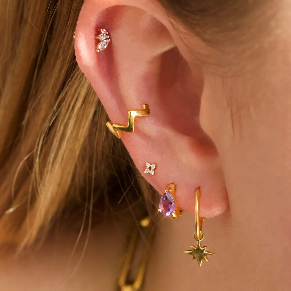 Star Charm Hoops In Gold Vermeil