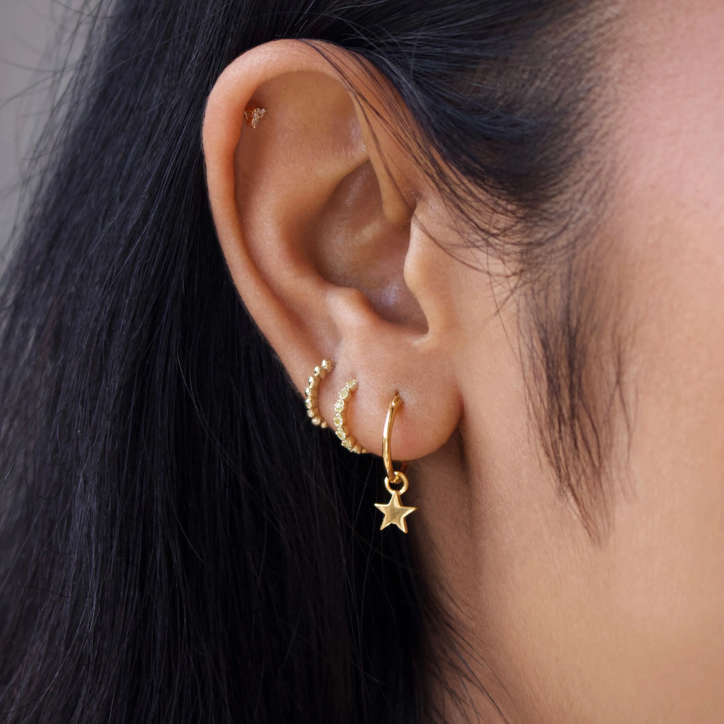 Star Charm Hoops In Gold Vermeil