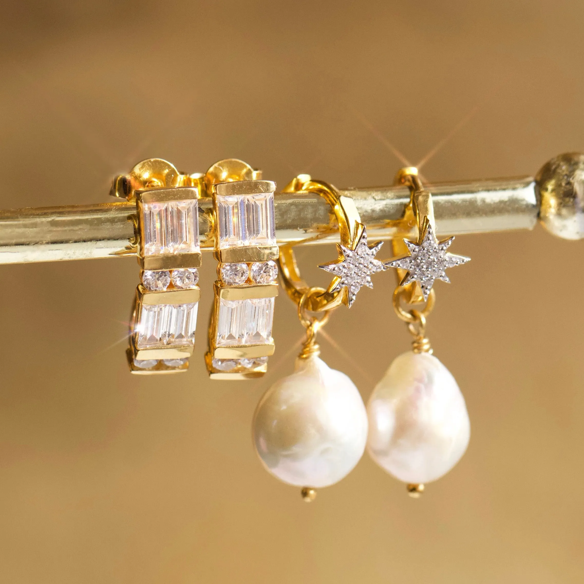 Starburst Baroque Pearl Drop Earrings