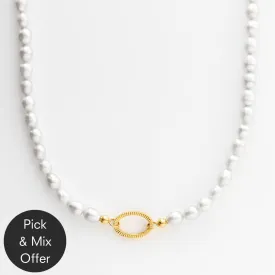 Sunray Clasp Grey Pearl Necklace