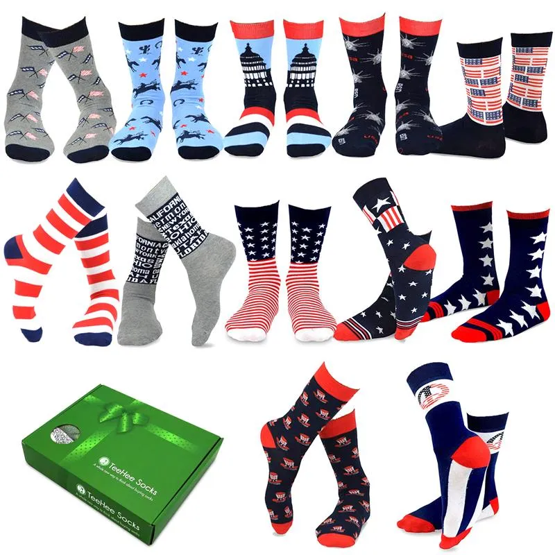 TeeHee Socks Men's 4th of July Assorted Crew Americana 12-Pack Gift Box (12138)