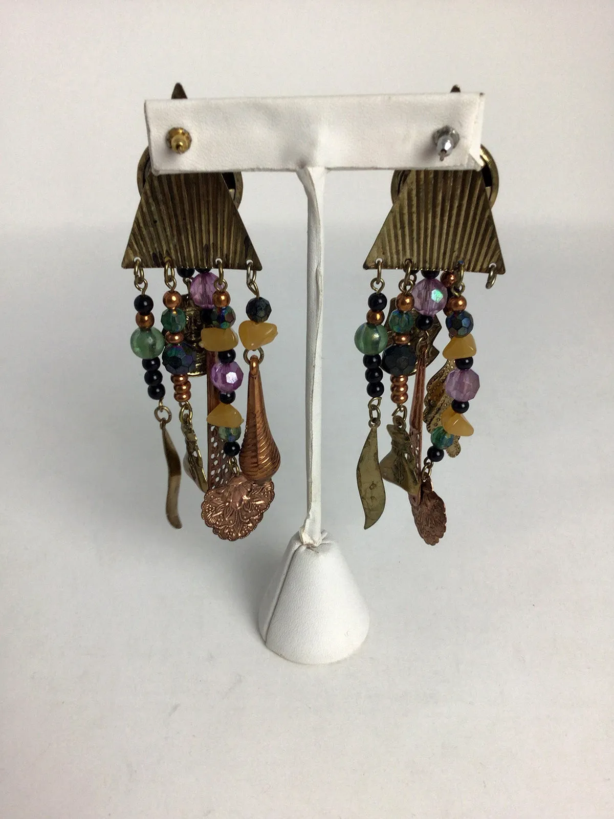 Vintage Copper & Purple Egyptian Charm Dangle Earrings