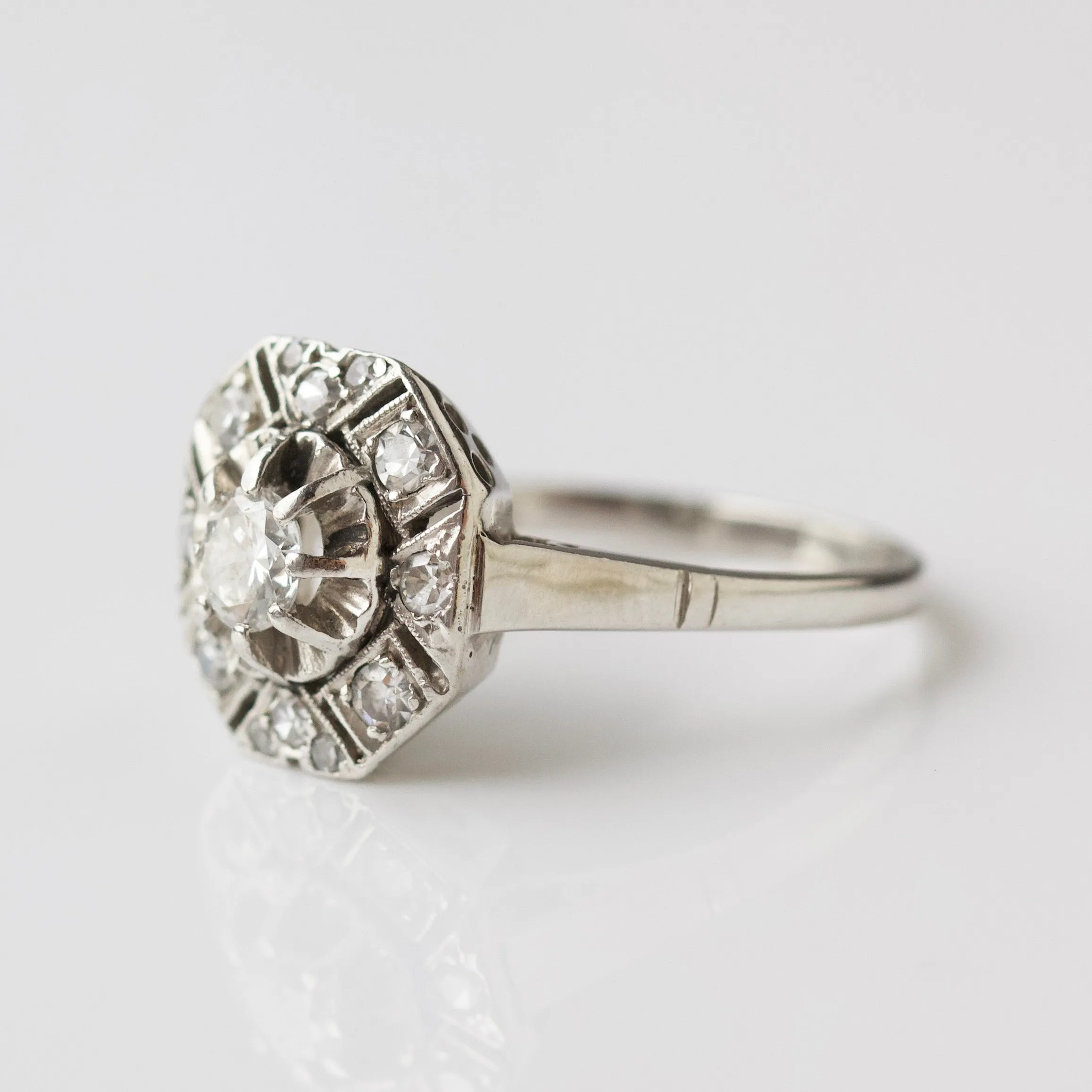 Vintage Platinum Diamond Ring - UK Size L 1/2