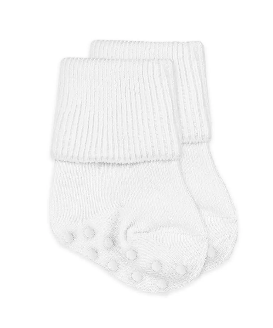 White non-skid organic turn cuff socks