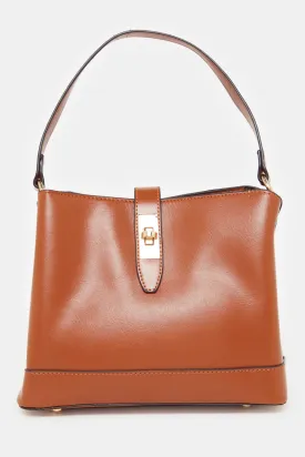 Women Tan Plain Bucket Bag