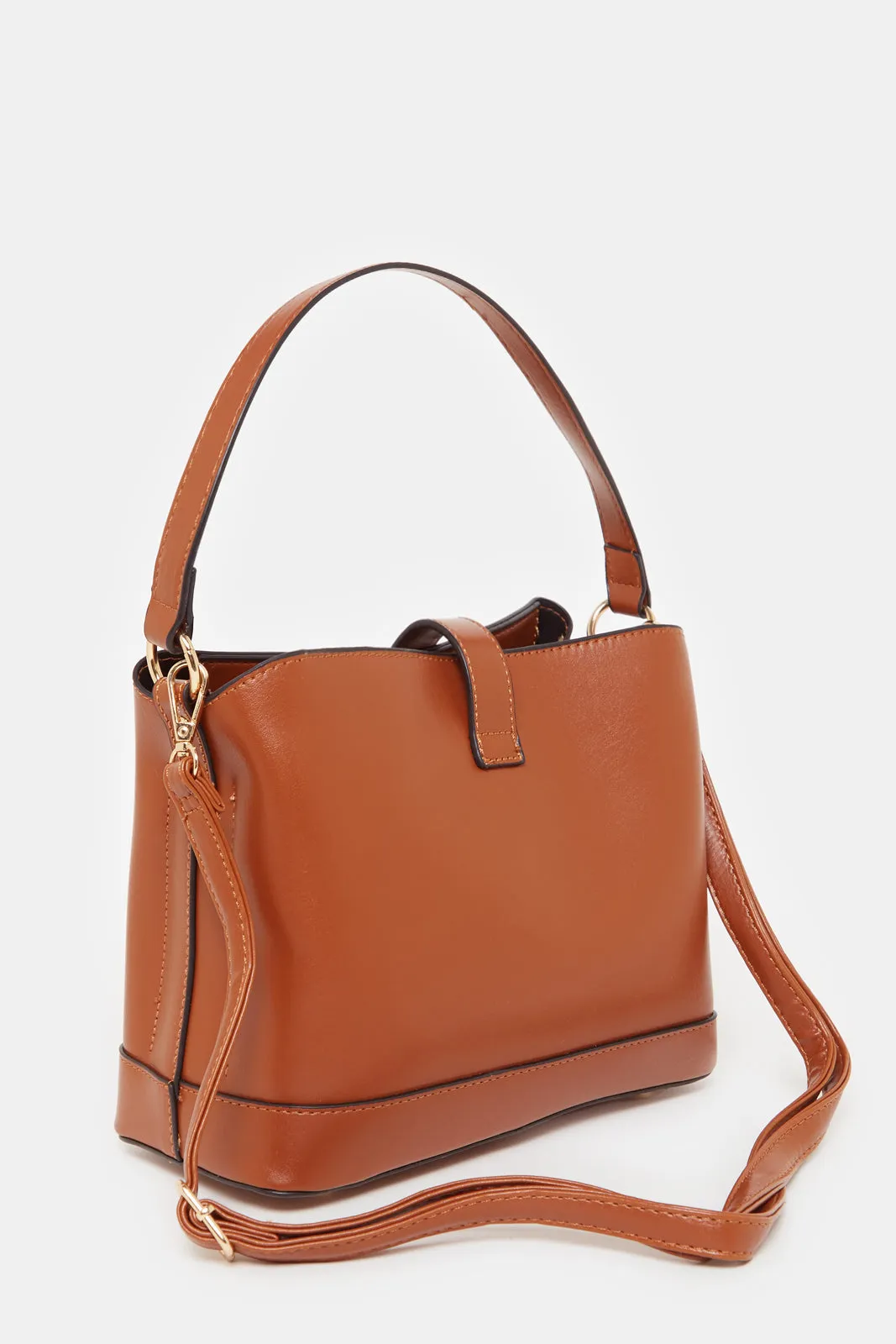 Women Tan Plain Bucket Bag