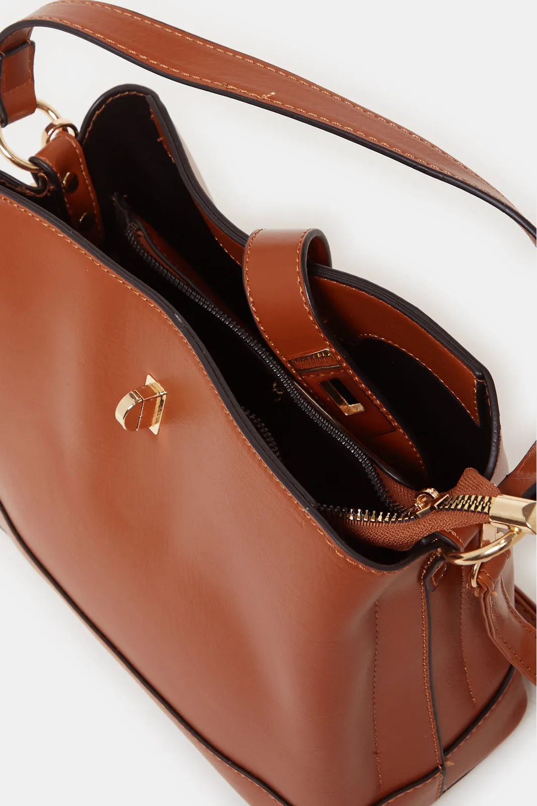 Women Tan Plain Bucket Bag