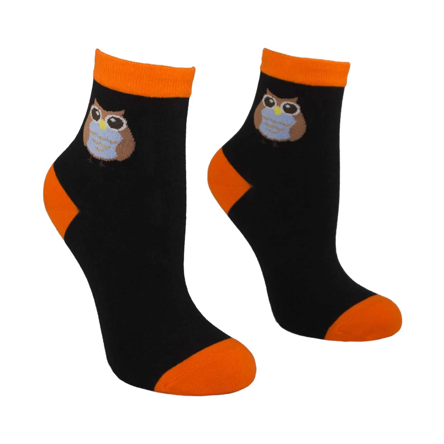 Women's Owl Design Crew Socks - Black