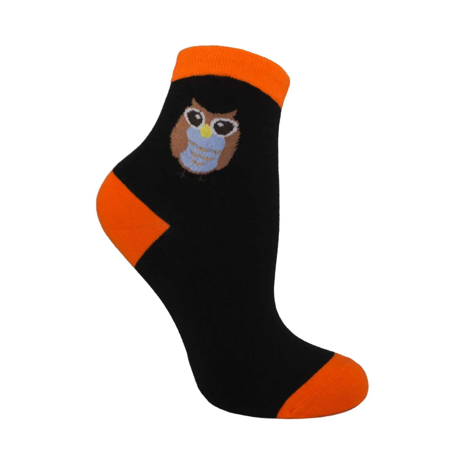 Women's Owl Design Crew Socks - Black