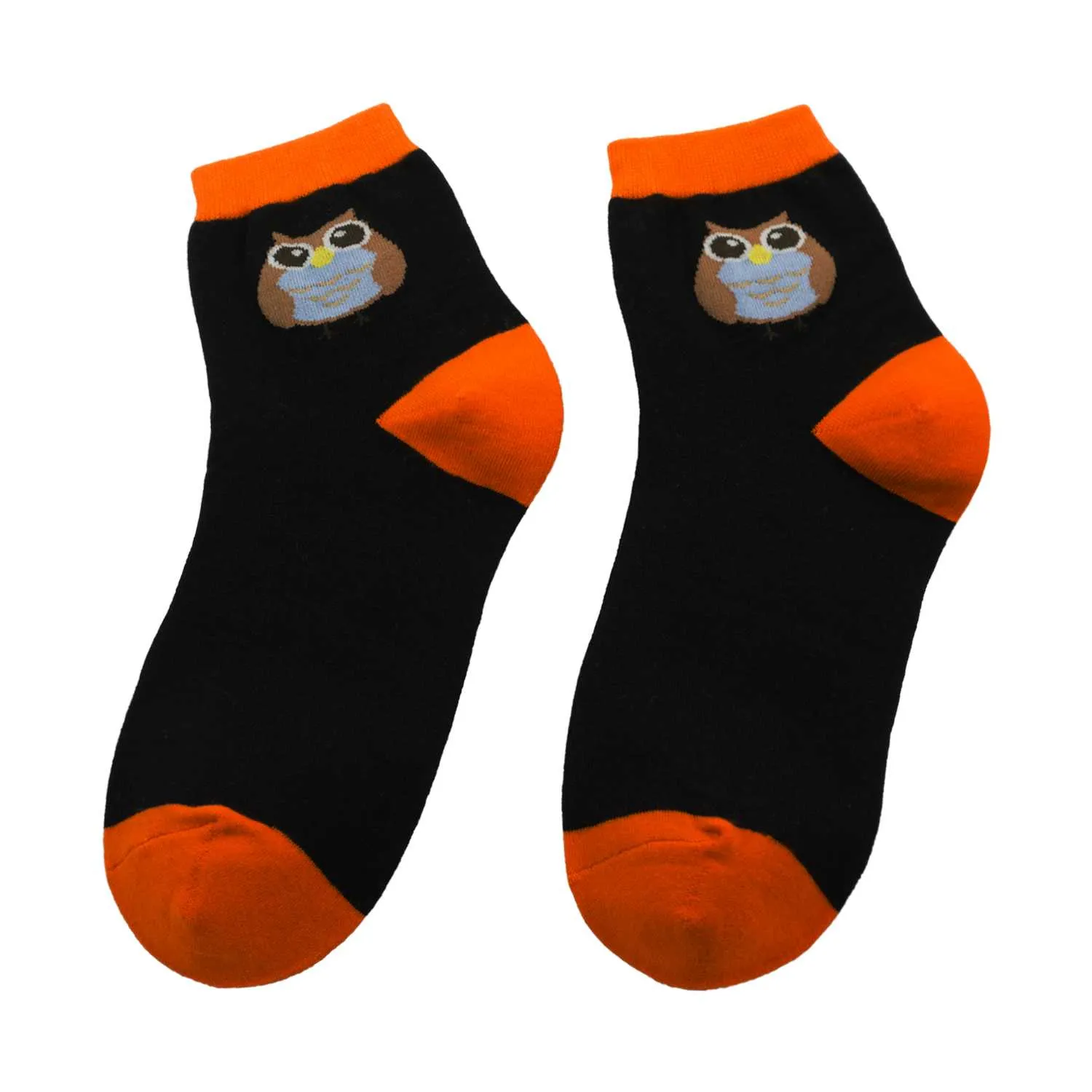 Women's Owl Design Crew Socks - Black