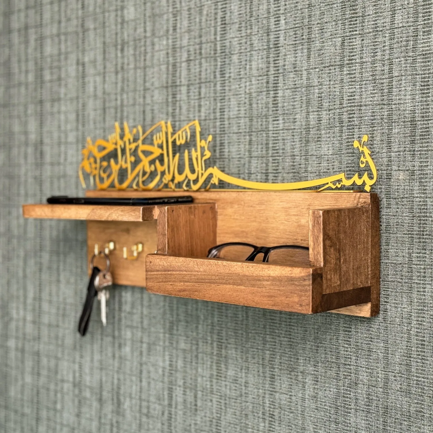 Wooden Key Holder - Bismillah Arabic Calligraphy Muslim Home Decor