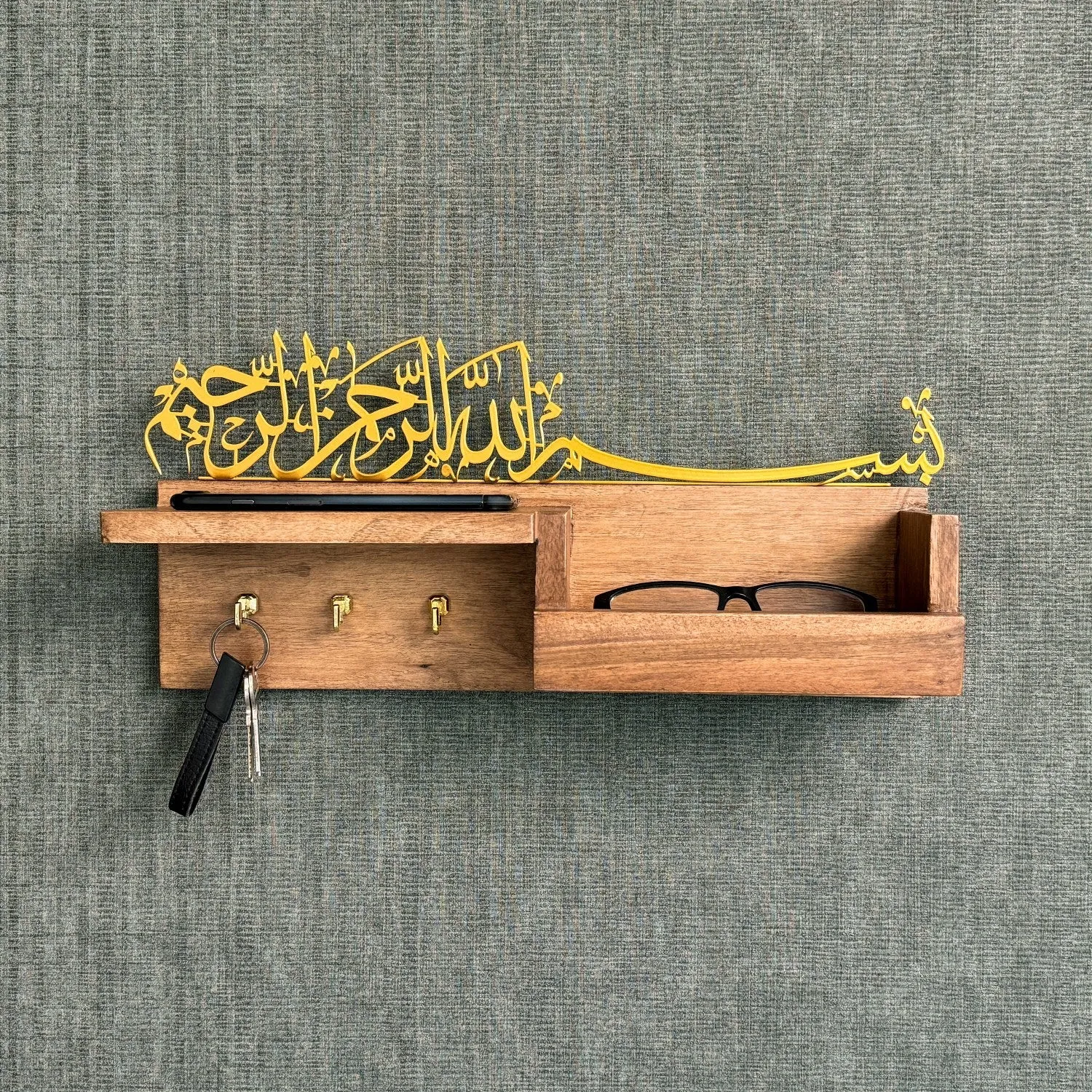 Wooden Key Holder - Bismillah Arabic Calligraphy Muslim Home Decor