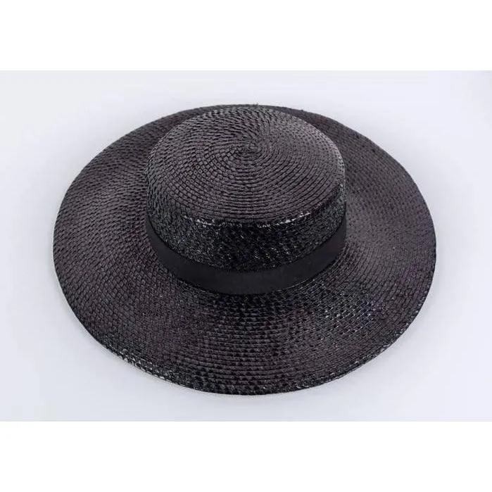 YVES SAINT LAURENT 1980's Black Straw Hat