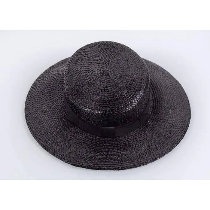 YVES SAINT LAURENT 1980's Black Straw Hat