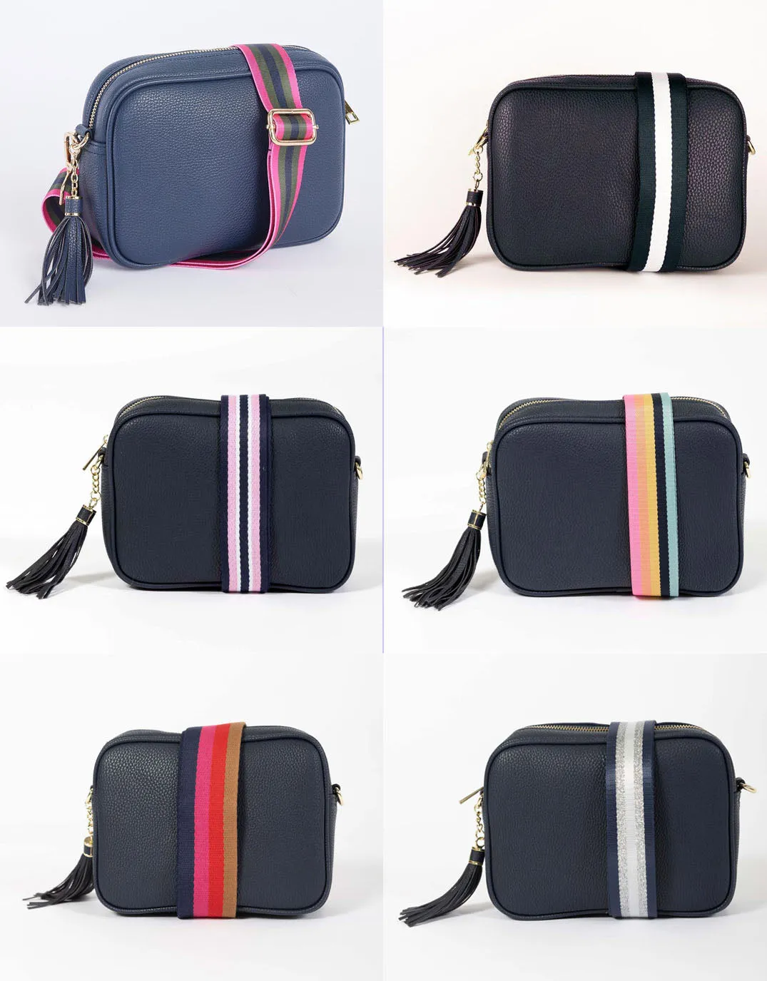 Zoe Crossbody Bag - Navy with Khaki/Hot Pink Stripe